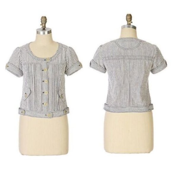 Anthropologie Jacket 4 ETT TWA SECOND LINE Coat Seersucker Cotton Cropped NWT - Picture 2 of 4